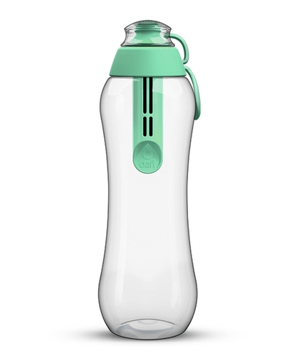Miętowa butelka dafi z zatyczką w kolorze jasno zielonym określana jako miętowy lub pistacjowy 