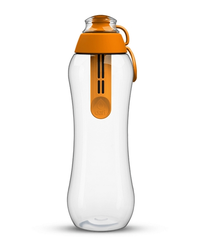 Mandarynkowa butelka filtrująca dafi z zatyczką i wkładem filtrującym w kolorze pomarańczy